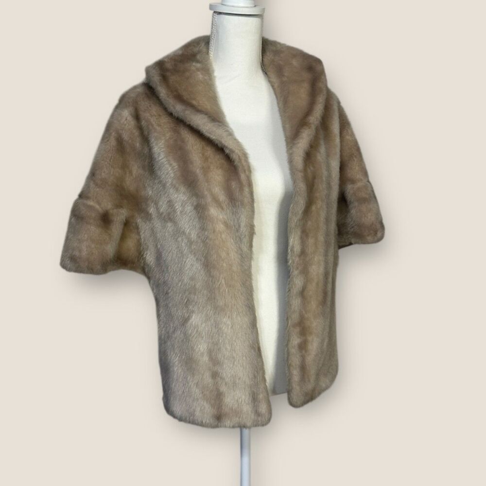 Vintage Glenoit Faux Fur Capelet Stole | Mid Century Mink-Tone Fur | USA